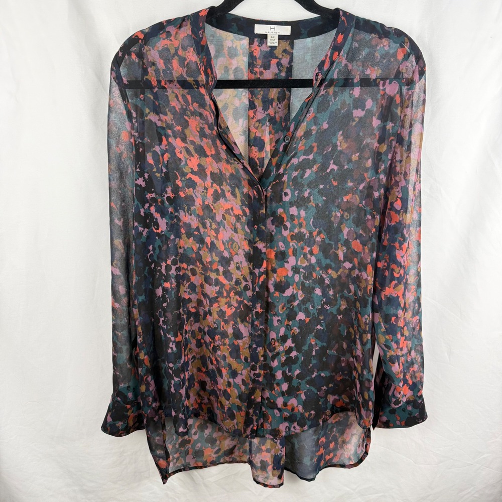 Halston Sheer Long Sleeve Blouse Small Oversized Artsy Whimsygoth Festival